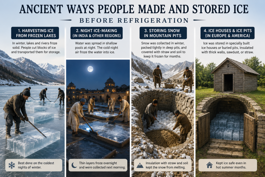 Ancient methods of making, harvesting and storing ice before refrigeration