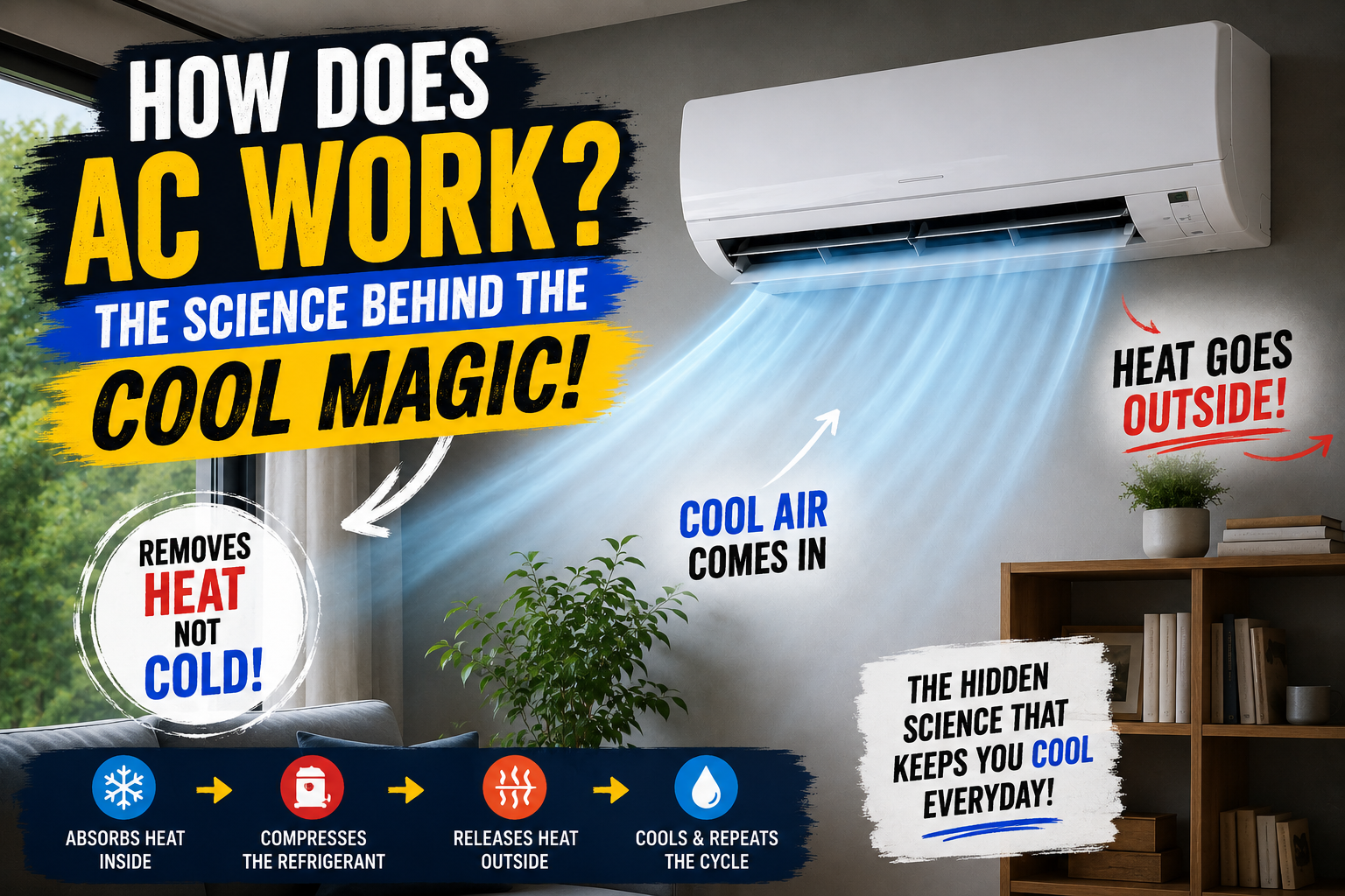 How does AC work? Air conditioner cooling a room