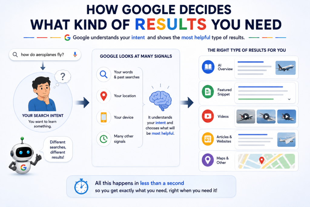 How Google decides what type of search results to show
