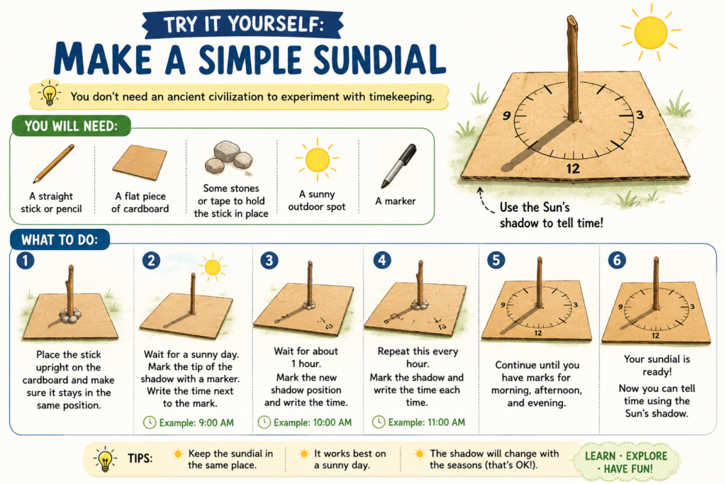How to make a simple sundial using a stick, cardboard and the Sun's shadow