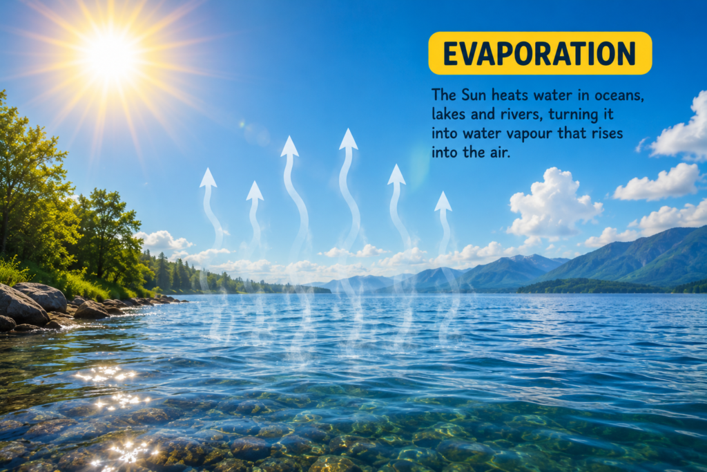 How water evaporates when heated by the Sun
