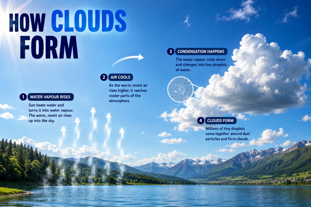 How clouds form from water vapour and condensation