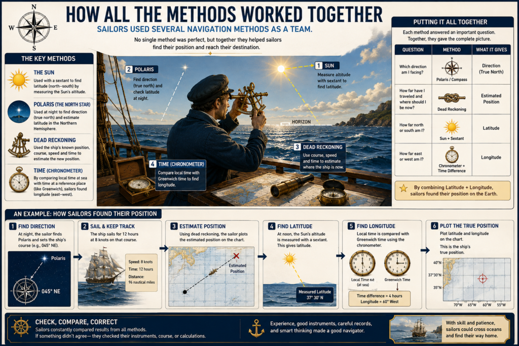How sailors combined the Sun, stars, compass, sextant, chronometer and dead reckoning to navigate without GPS