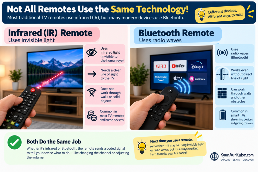 Comparison of infrared and Bluetooth TV remotes and how they communicate with a TV