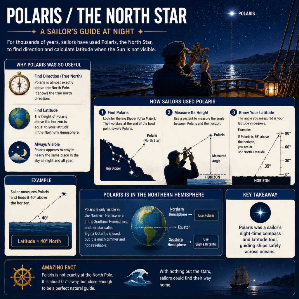 How sailors used Polaris the North Star to navigate and find latitude