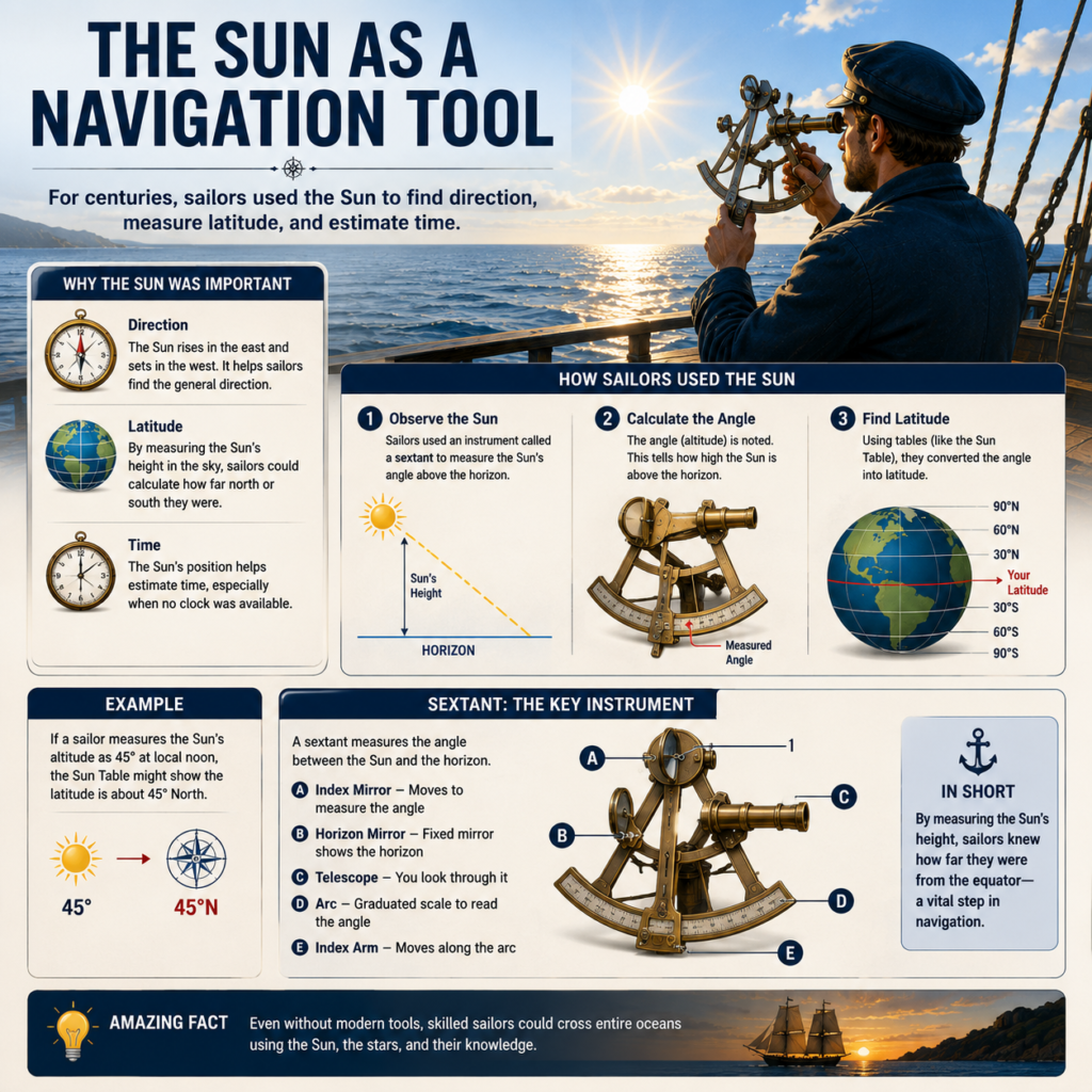 How sailors used the Sun as a navigation tool to find direction and latitude